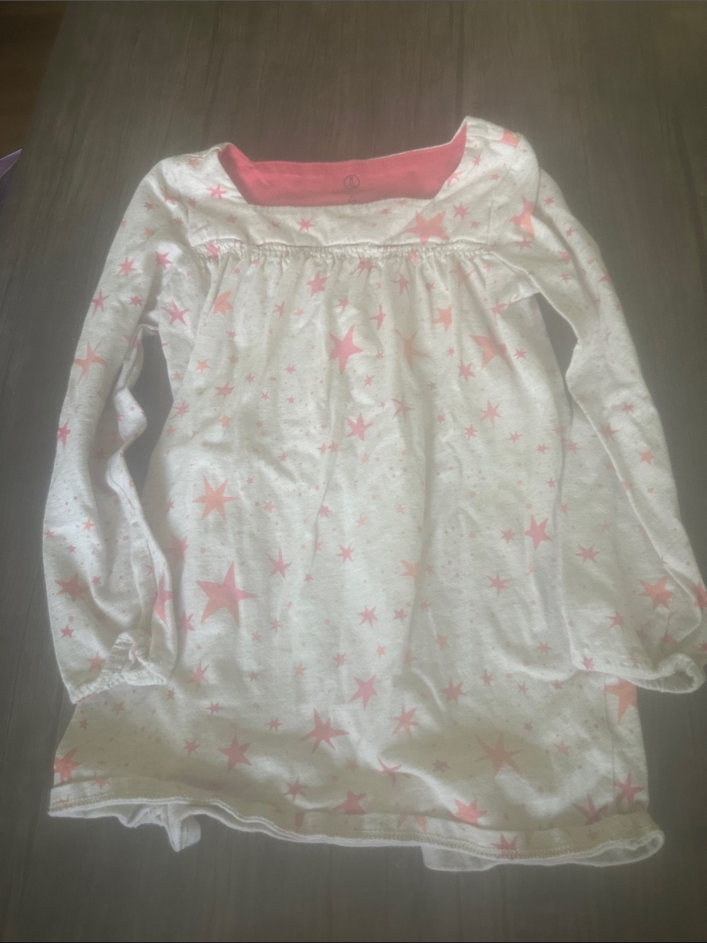 Lands' End White Long-Sleeve Top with Pink Star Print
